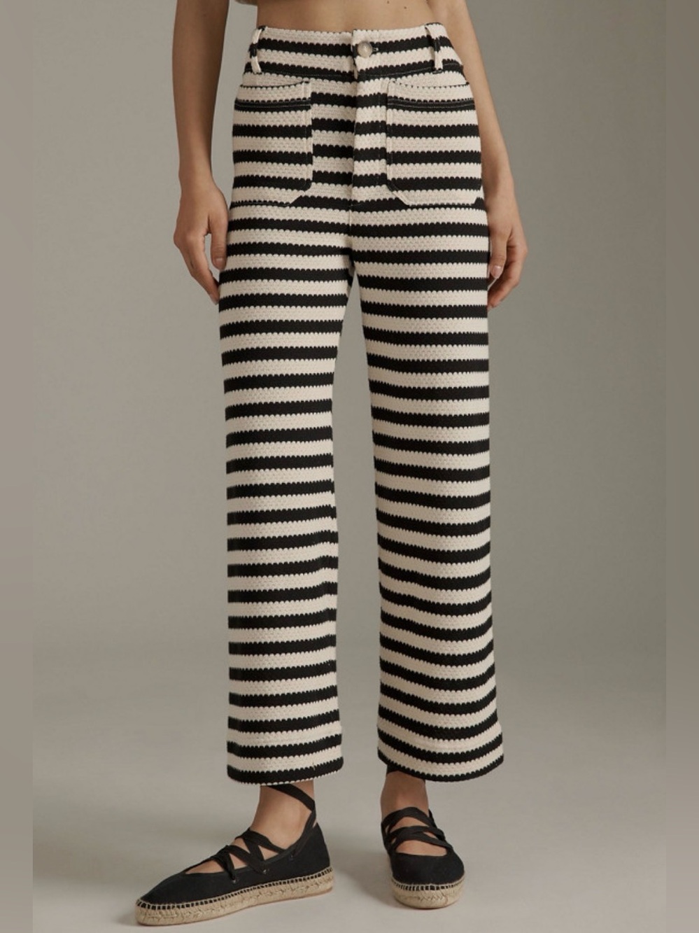 Maeve Black & White Striped Wide-Leg Knit Pants
